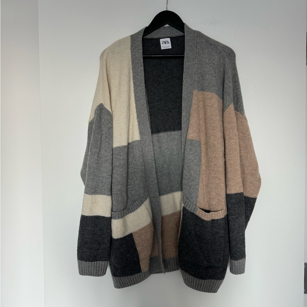 Zara Colorblock Open Front Wool Blend Cardigan - image 3